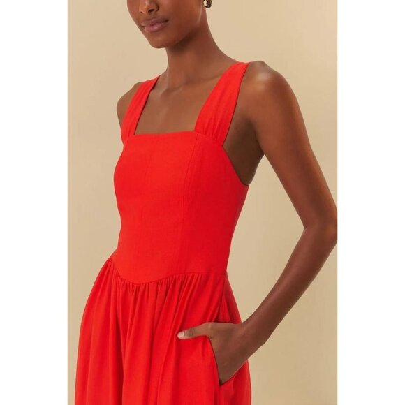NWOT Farm Rio Stretch Linen Blend Cami Maxi Dress Size XS Classic RED - Picture 4 of 16